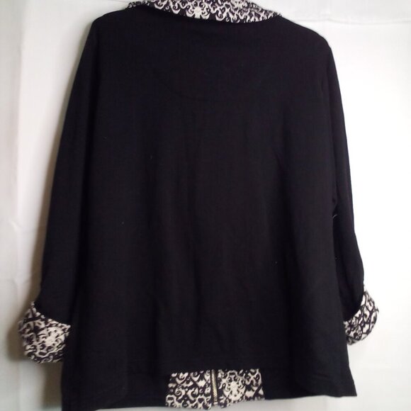 Weekends by Chico's Jacket Women 2 L Full Zip Pockets Roll Tab Sleeve Black - Picture 12 of 16